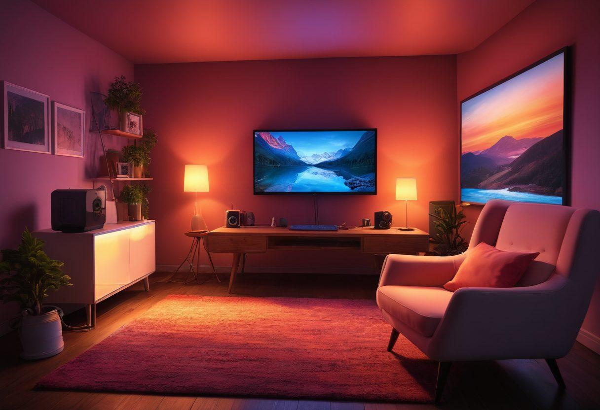 A dimly lit room with a high-tech computer setup showcasing multiple live cam feeds on screens, highlighting a diverse range of engaging personalities interacting with viewers. Include soft glowing lights and a comfortable chair to convey a sense of intimacy and connection. The atmosphere should be lively yet inviting, reflecting the secrets behind captivating virtual experiences. digital art. vibrant colors. soft lighting.
